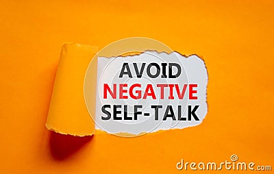 Avoid negative self-talk symbol. Concept words Avoid negative self-talk on a beautiful orange background. Psychological and Avoid Stock Photo