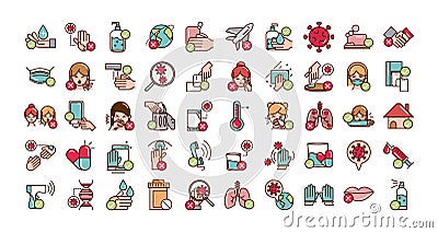 Avoid and prevent spread of covid19 icons set line and file icon Vector Illustration