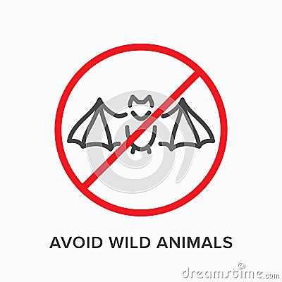 Avoid wild animals line icon. Vector outline illustration of stop coronavirus spreading. Crossed bat sign, pictorgam for Vector Illustration