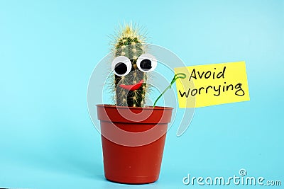 Avoid worrying sign and cactus. Stop stress concept Stock Photo