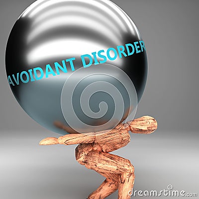 Avoidant disorder as a burden and weight on shoulders - symbolized by word Avoidant disorder on a steel ball to show negative Cartoon Illustration