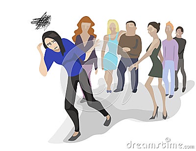 Avpd, avoidant personality disorder. Woman is escaping meeting with people, she experiences severe social anxiety Vector Illustration