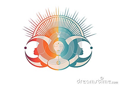 Wiccan woman icon, Triple goddess symbol of moon phases. Hekate, mythology, Wicca, witchcraft. Triple Moon Religious Wiccan sign Vector Illustration