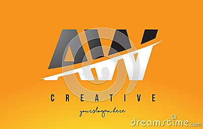 AW A W Letter Modern Logo Design with Yellow Background and Swoosh. Vector Illustration