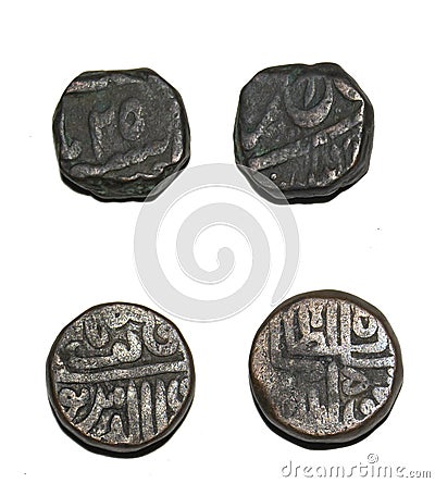 Awadh Princely State Copper Coin and Gujarat Sultanate Coin Stock Photo