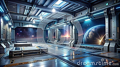 Awaiting Arrival: The Empty Docking Bay of New Elysium Generative AI Stock Photo