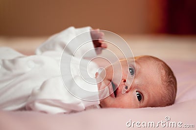 Awake little newborn Stock Photo