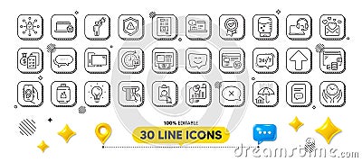 Award app, Inspect and Security lock line icons pack. For web app. 3d design elements. Vector Stock Photo