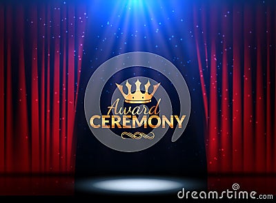 Award ceremony design template. Award event with red curtains. Performance premiere ceremony design Vector Illustration