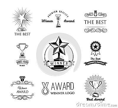 Award decorative sketch icons set of trophy medal winner prize champion cup isolated vector Vector Illustration