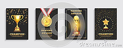 Award Gold Trophy Posters Set Vector Illustration