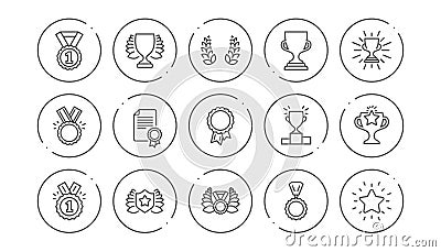 Award line icons. Winner medal, Victory cup and Trophy reward. Linear icon set. Vector Vector Illustration