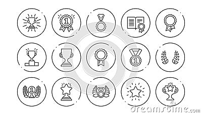 Award line icons. Winner medal, Victory cup and Trophy reward. Linear icon set. Vector Vector Illustration