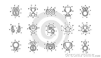 Award line icons. Winner medal, Victory cup and Trophy reward. Linear icon set. Vector Vector Illustration