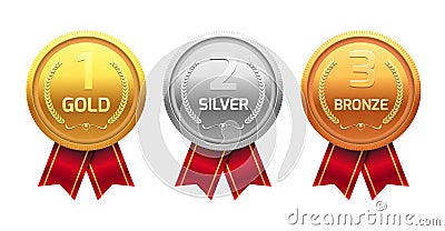 Award medal gold silver and bronze. Champion metal ward for winner. Vector achievement Vector Illustration