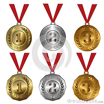 Award medals Gold, silver and bronze seals or medals Vector Illustration