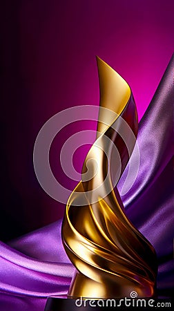 Award purple and gold silk texture background. Abstract textile elegant luxury violet and golden banner. Satin wavy Stock Photo