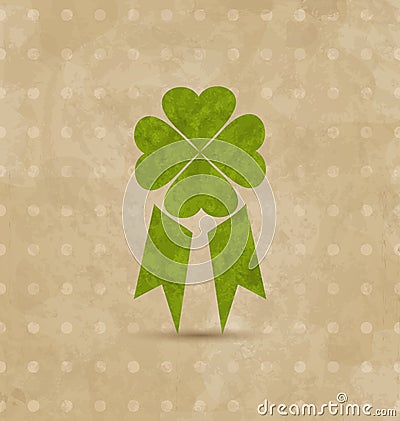 Award ribbon with four-leaf clover for St. Patrick Vector Illustration