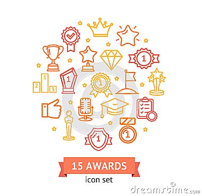 Award Signs Round Design Template Line Icon Concept. Vector Vector Illustration