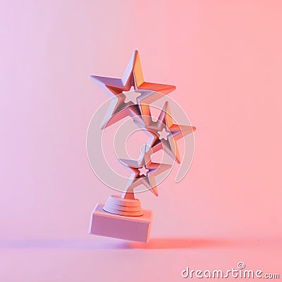 Award with three star shapes floating against pink background Stock Photo