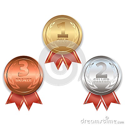 Award trophy. Winners medals. Gold. Silver. Bronze. Award medals Stock Photo