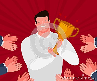 Awarding ceremony. Presentation of the award to the applause. Cartoon vector illustration Vector Illustration