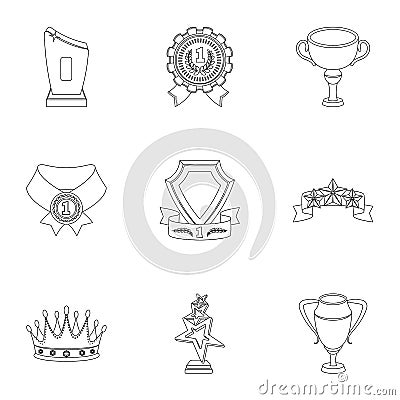 Awards, gold medals and cups as prizes in competitions and competitions. Awards and trophies icon in set collection on Vector Illustration