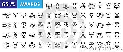 Awards line icons set. Trophy cup, Medal, Winner prize icon. Vector Vector Illustration