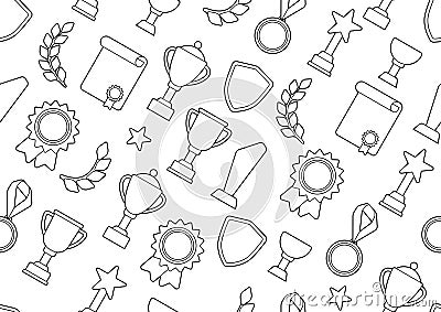 Awards and trophy pattern. Reward items for sports or corporate competitions. Vector Illustration