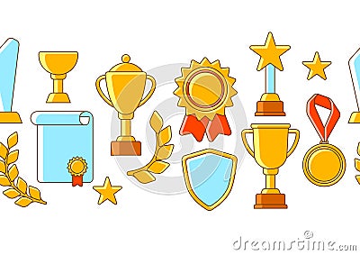 Awards and trophy pattern. Reward items for sports or corporate competitions. Vector Illustration