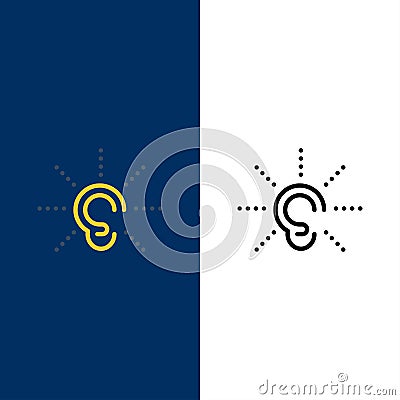 Awareness, Ear, Hear, Hearing, Listen Icons. Flat and Line Filled Icon Set Vector Blue Background Vector Illustration