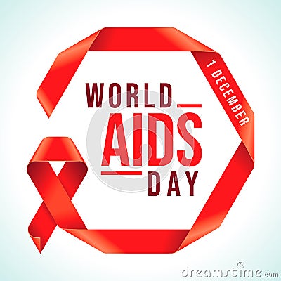 Awareness Red Ribbon circle frame. Symbol for the solidarity of people living with HIV. World AIDS Day 1 December emblem Vector Illustration