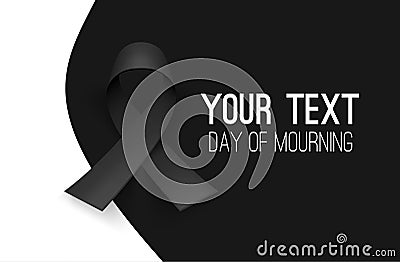 Awareness ribbon. Mourning and melanoma symbol. Black background, backdrop. Templates for placards, banners, flyers Vector Illustration