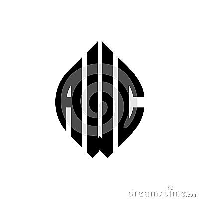 AWC circle letter logo design with circle and ellipse shape. AWC ellipse letters with typographic style. The three initials form a Vector Illustration