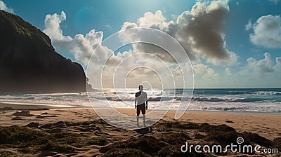 Awe-inspiring Sunrise: A Man's Journey Of Exploration Stock Photo