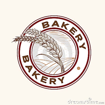 Wheat grains and field label Vector Illustration