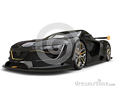 Awesome black super car with yellow accents Stock Photo