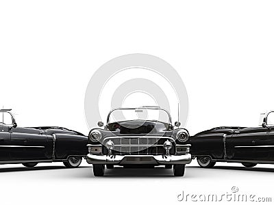Awesome black vintage cars - front view closeup shot Stock Photo