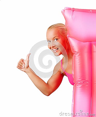 Awesome blond woman posing with water mattrass Stock Photo