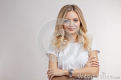 Awesome charming blond model with pleasant smile Stock Photo