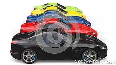 Awesome colorful sports cars in a row - side view Stock Photo