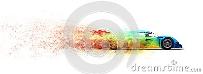 Awesome colorful super fast race car - particle disintegration effect Stock Photo