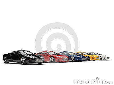 Awesome colorful super sports cars on start line Stock Photo