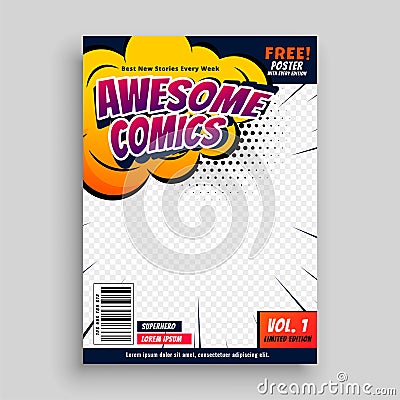 Awesome comic book cover page design template Vector Illustration