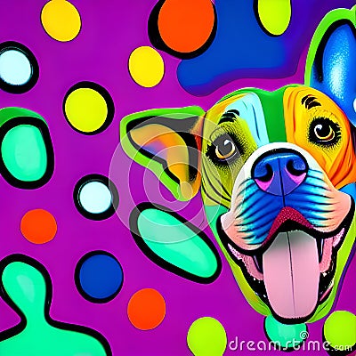 Awesome computer artwork collage of a colorful pop art dog portrait - generative AI Stock Photo