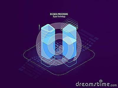 Awesome digital technology abstract concept, server room farm, blockchain security tech, database and data center Vector Illustration