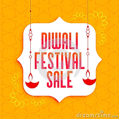 Awesome diwali festival sale banner with hanging diya lamps Vector Illustration