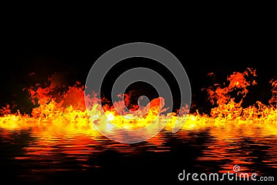 Awesome fire flames with water reflection Stock Photo