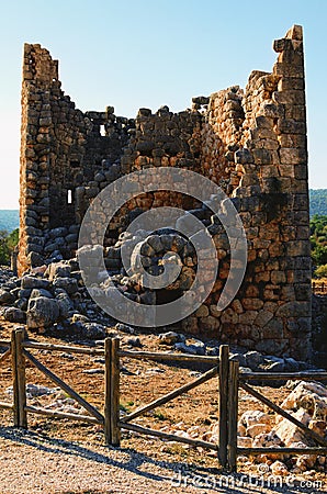 Awesome landscape view ruins of antique city. Kanlidivane ancient city in Mersin Province, Turkey Editorial Stock Photo