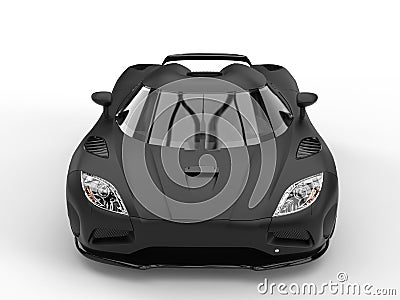 Awesome matte black super sports car - top front view Stock Photo